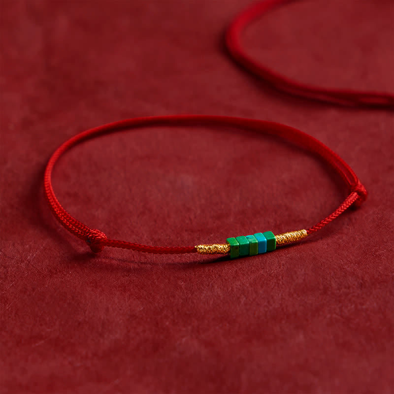 Ultra-fine Turquoise Square Beads Protection Red Rope Bracelet
