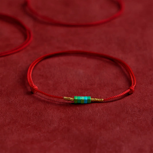 Ultra-fine Turquoise Square Beads Protection Red Rope Bracelet