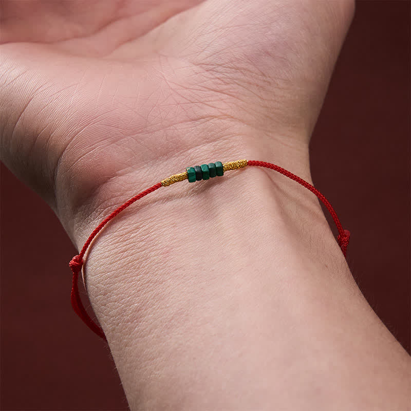 Natural Ultra-fine Malachite Beads Luck Protection Braided Red Rope Bracelet