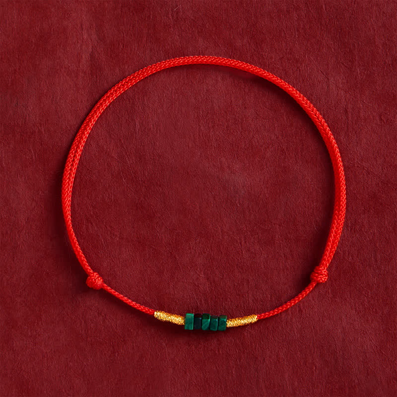 Natural Ultra-fine Malachite Beads Luck Protection Braided Red Rope Bracelet