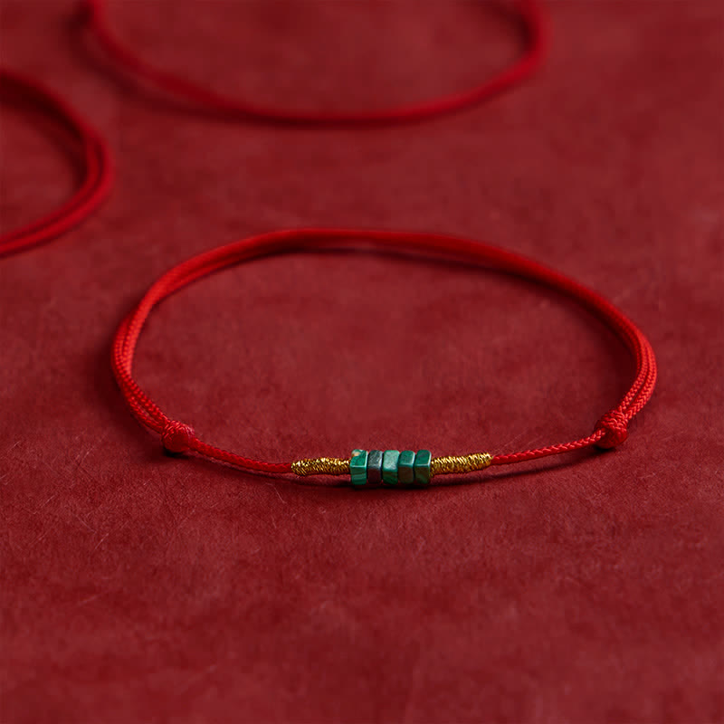 Natural Ultra-fine Malachite Beads Luck Protection Braided Red Rope Bracelet