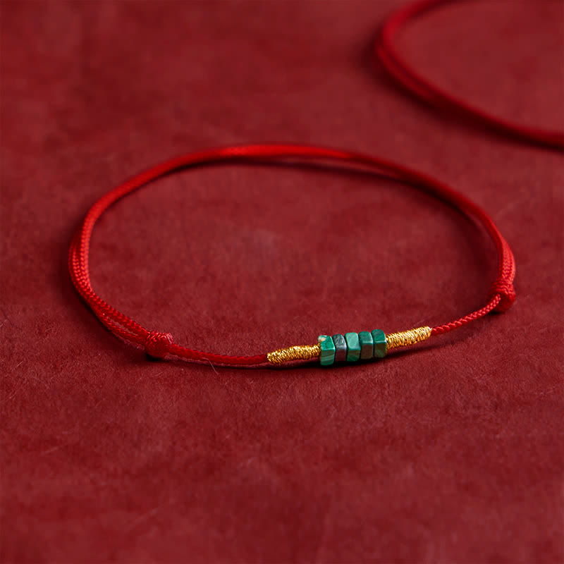 Natural Ultra-fine Malachite Beads Luck Protection Braided Red Rope Bracelet