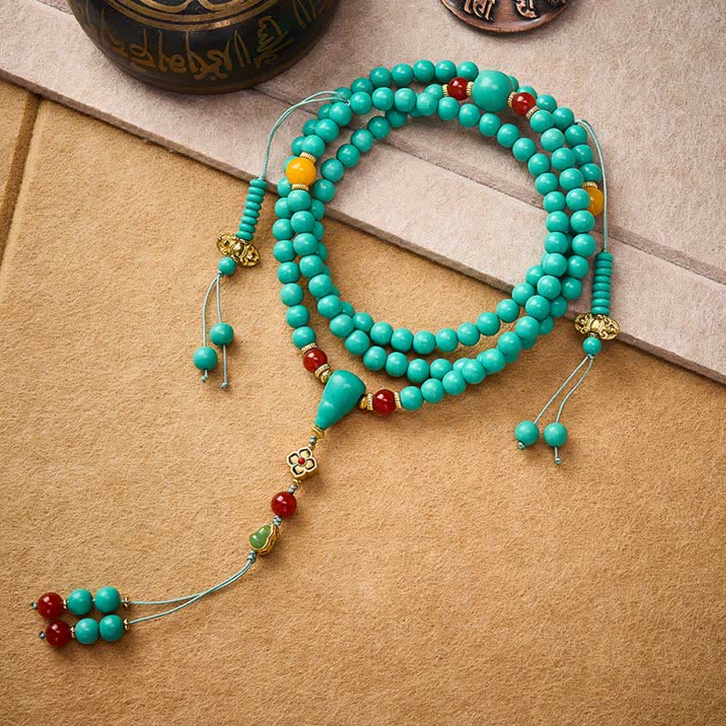 Turquoise Tibetan Round 108 Beads Strength Mala
