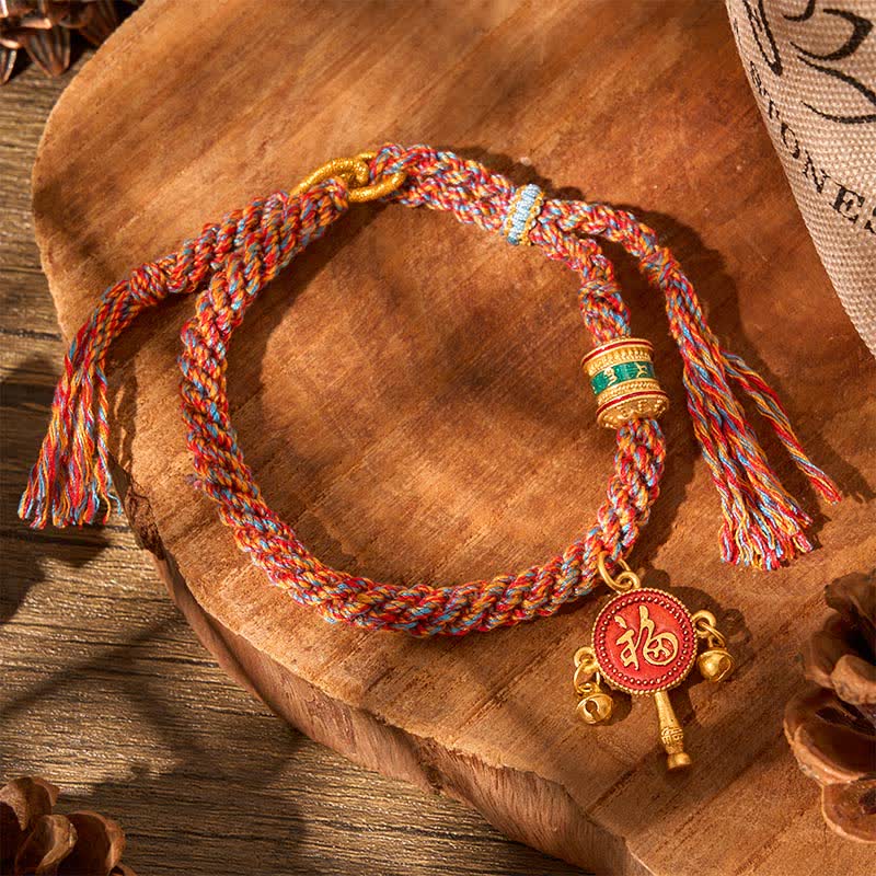 Tibetan Om Mani Padme Hum Protection Red Multicolor Braided Rope Bracelet