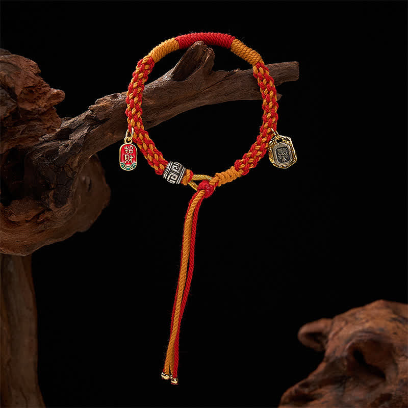 Tibetan Zakiram Protection Red Orange Multicolor Braided Rope Bracelet