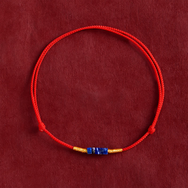 Hand-Woven Ultra-fine Small Square Shape Lapis Lazuli Red String Luck Bracelet