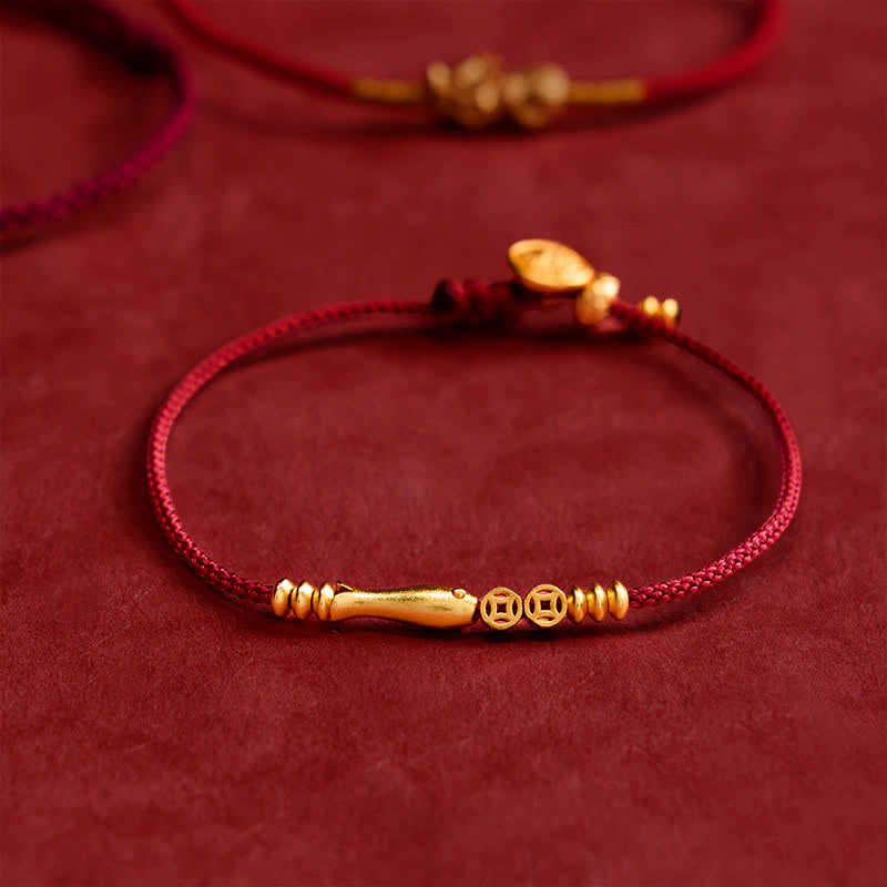 Hand-Woven Red String Koi Fish Copper Coin Success Bracelet