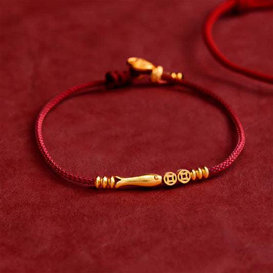 Hand-Woven Red String Koi Fish Copper Coin Success Bracelet