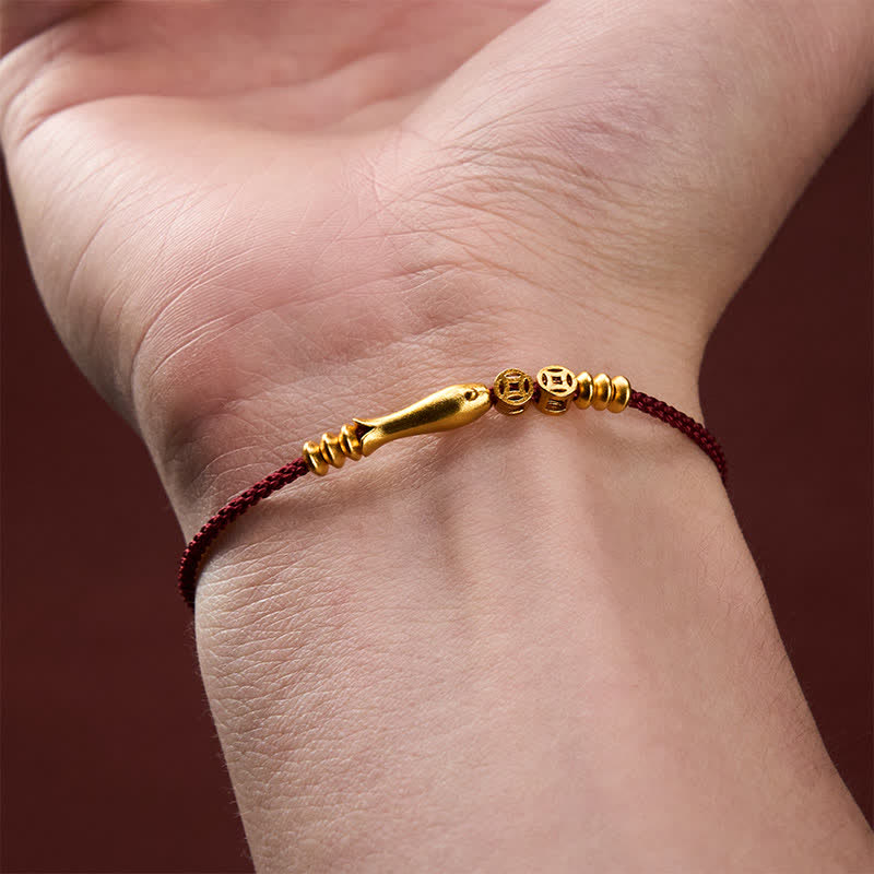 Hand-Woven Red String Koi Fish Copper Coin Success Bracelet
