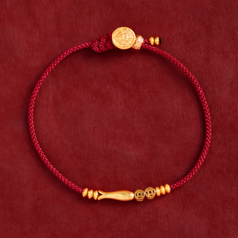 Hand-Woven Red String Koi Fish Copper Coin Success Bracelet