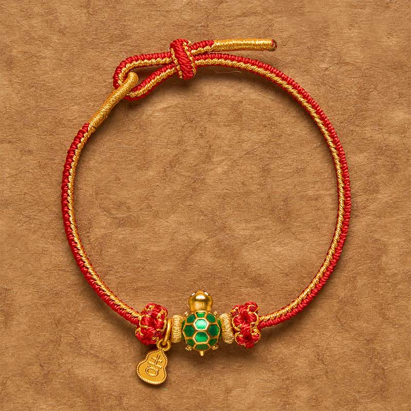 Green Turtle Copper Gourd Red String Lucky Bracelet