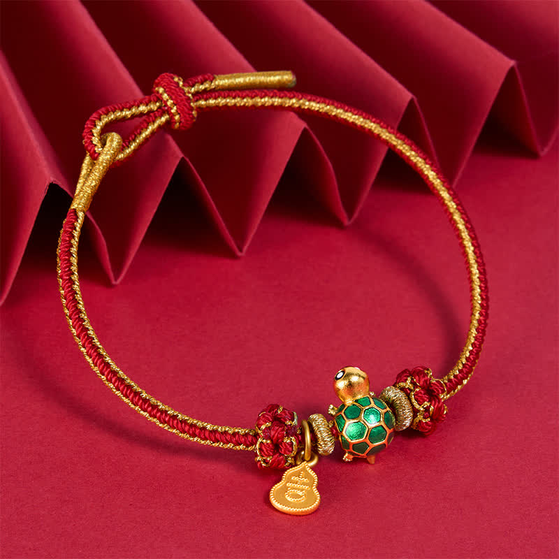 Green Turtle Copper Gourd Red String Lucky Bracelet