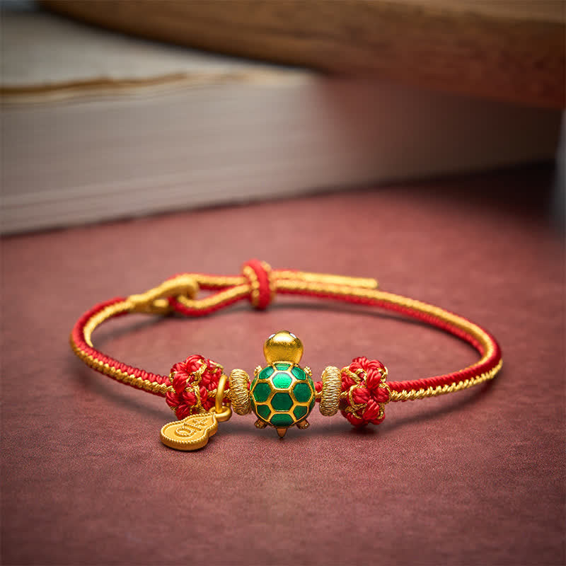 Green Turtle Copper Gourd Red String Lucky Bracelet