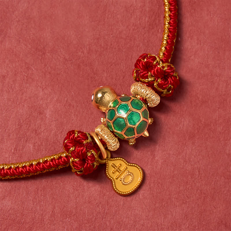 Green Turtle Copper Gourd Red String Lucky Bracelet