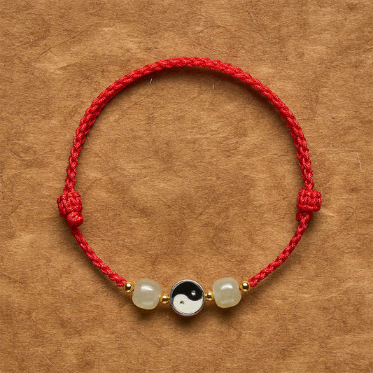 Alloy Yin Yang Hetian Jade Bead Red String Balance Bracelet