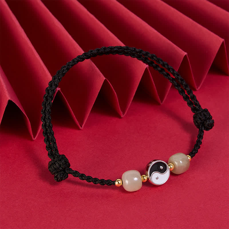 Alloy Yin Yang Hetian Jade Bead Red String Balance Bracelet