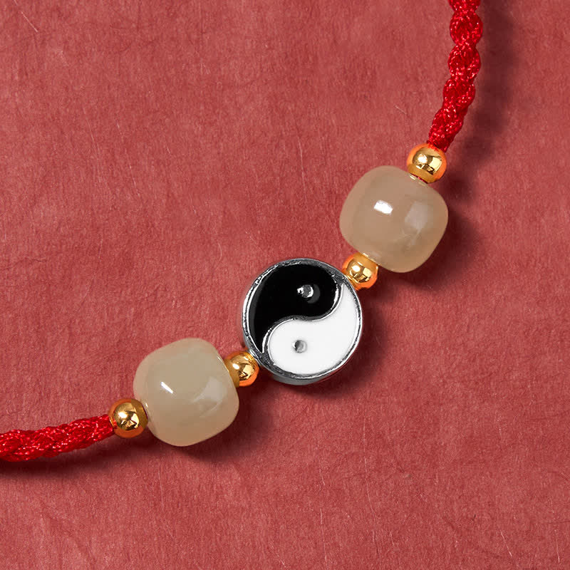 Alloy Yin Yang Hetian Jade Bead Red String Balance Bracelet
