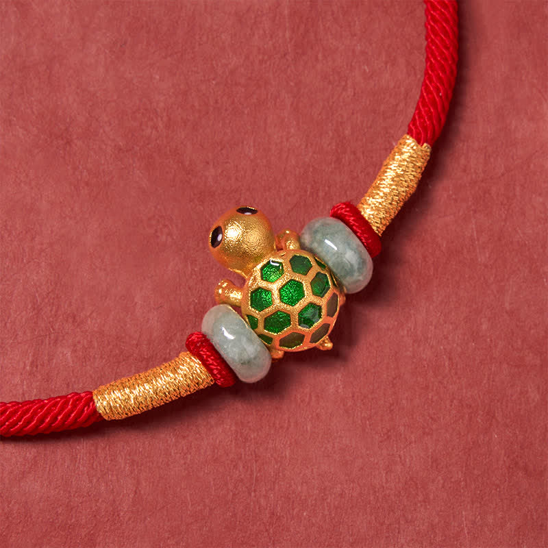 Copper Turtle Jade Fu Character Luck Red String Bracelet