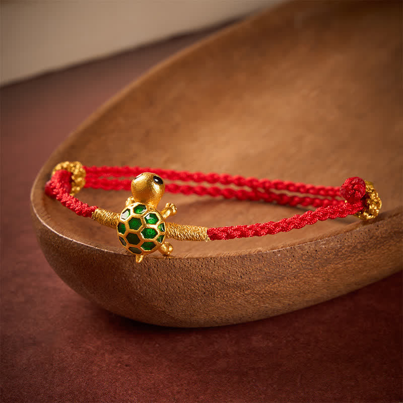 Turtle Red String Lucky Fortune Charm Braided Connection Bracelet