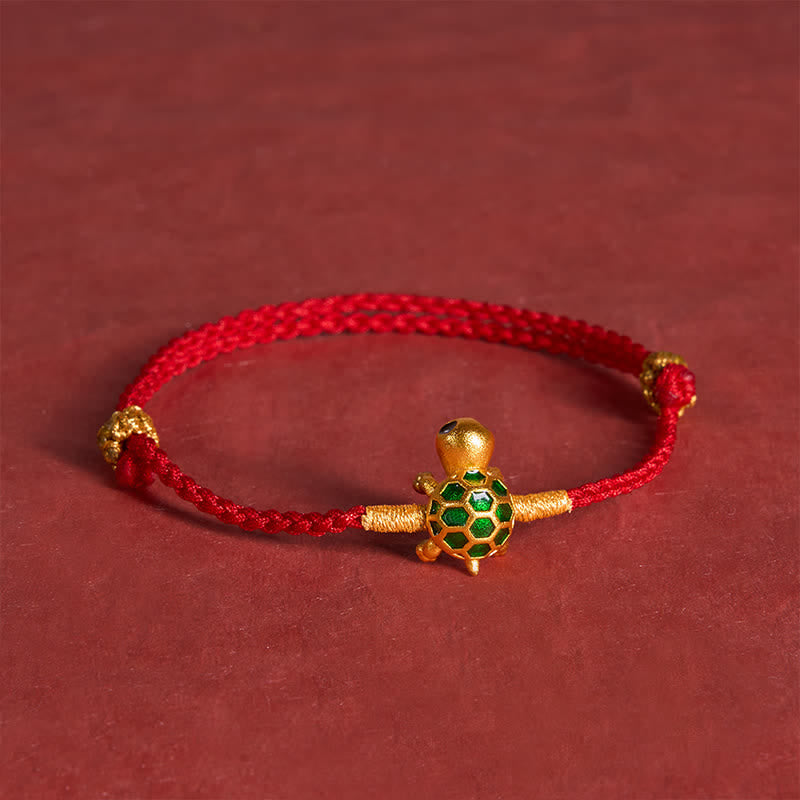 Turtle Red String Lucky Fortune Charm Braided Connection Bracelet