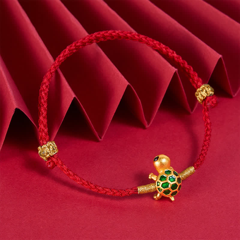 Turtle Red String Lucky Fortune Charm Braided Connection Bracelet