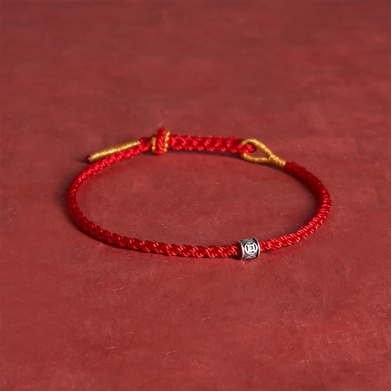 Black Red String 925 Sterling Silver Chinese Coin Protection Minimalist Bracelet