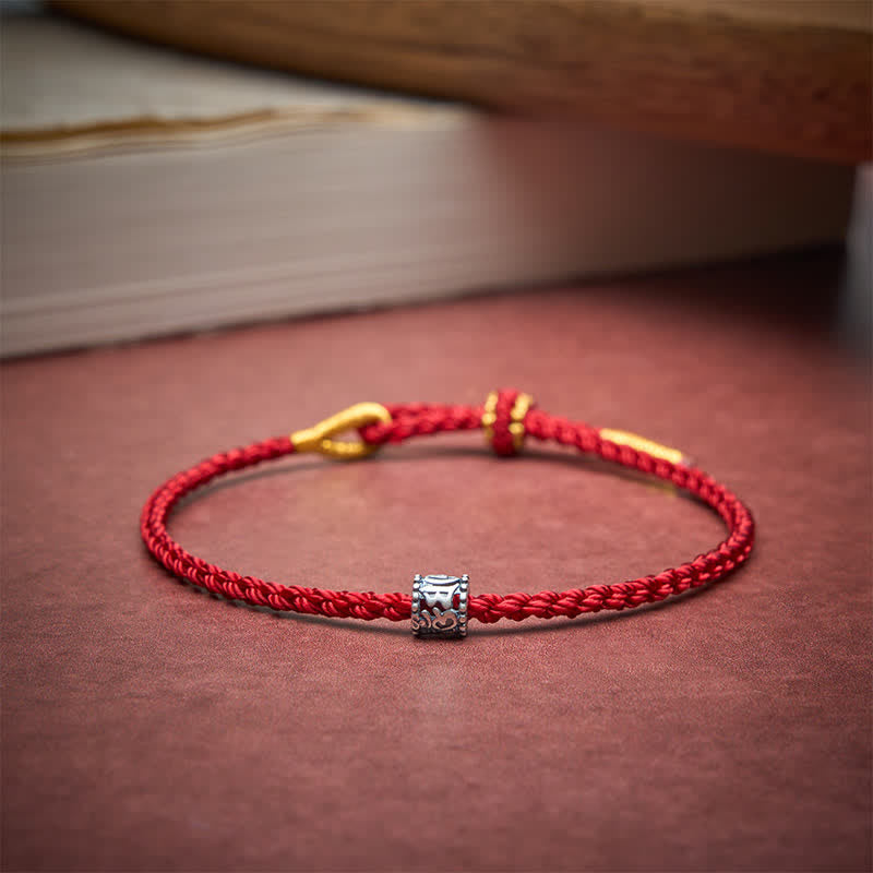 Black Red String 925 Sterling Silver Om Mani Padme Hum Protection Minimalist Bracelet