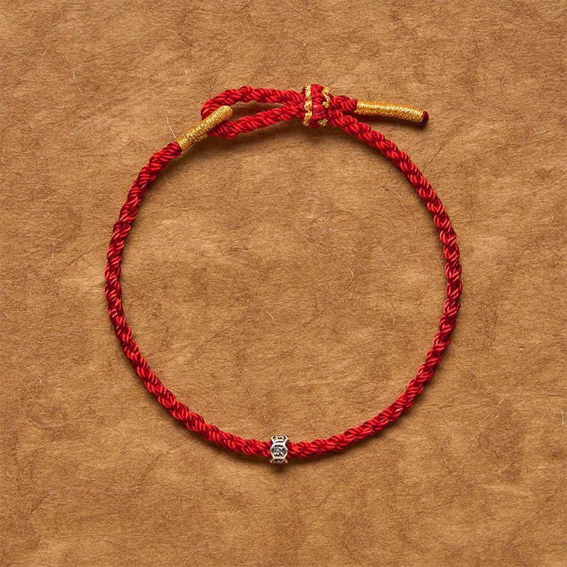 Black Red String 925 Sterling Silver Om Mani Padme Hum Wheel Bead Luck Bracelet