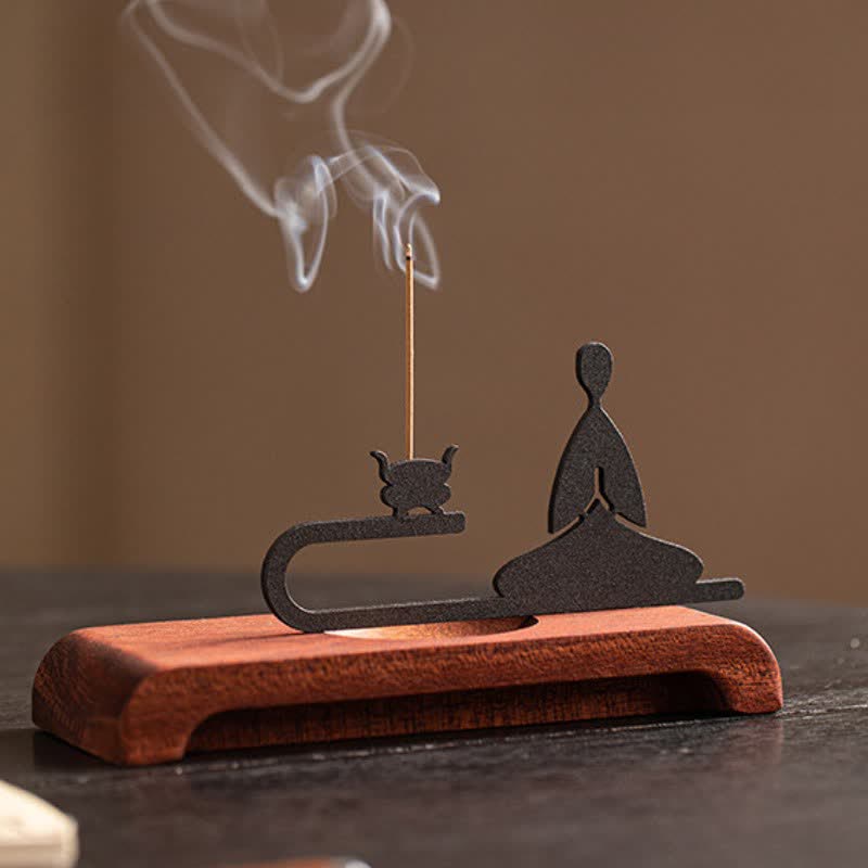 Zen Monk Natural Wood and Iron Meditation Incense Burner