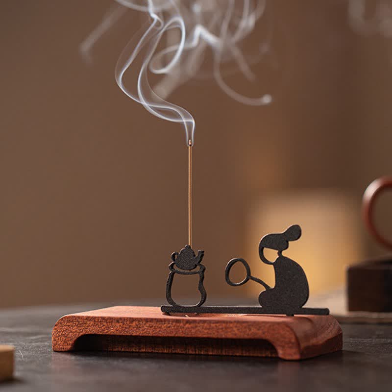 Zen Monk Natural Wood and Iron Meditation Incense Burner