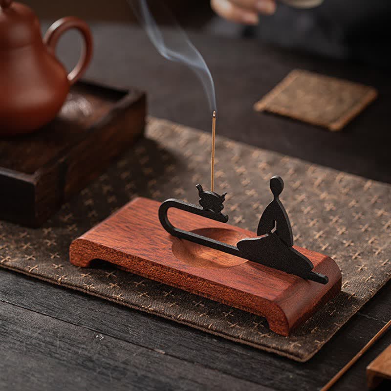 Zen Monk Natural Wood and Iron Meditation Incense Burner