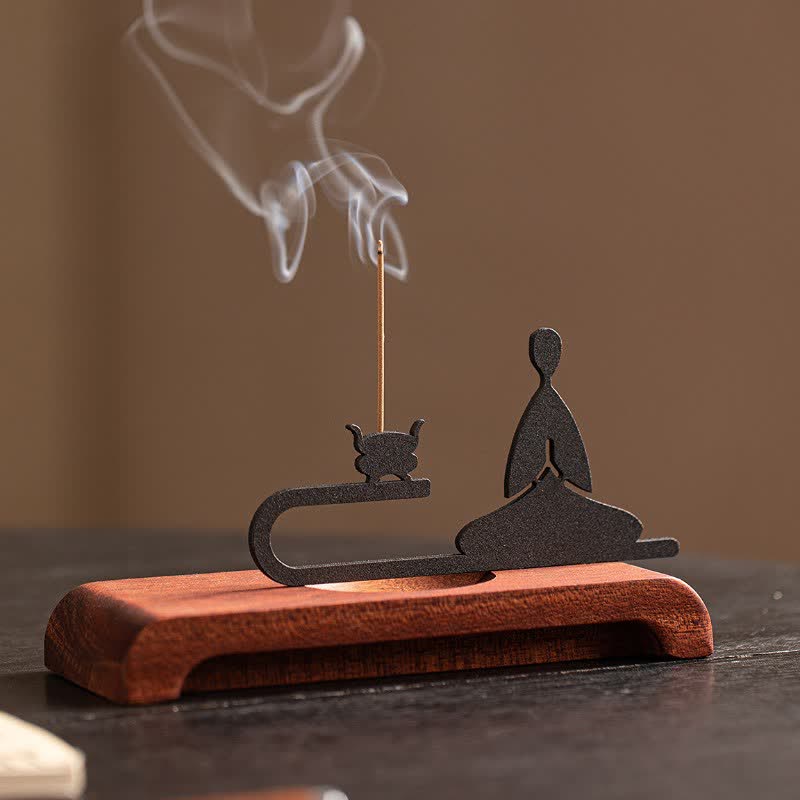 Zen Monk Natural Wood and Iron Meditation Incense Burner