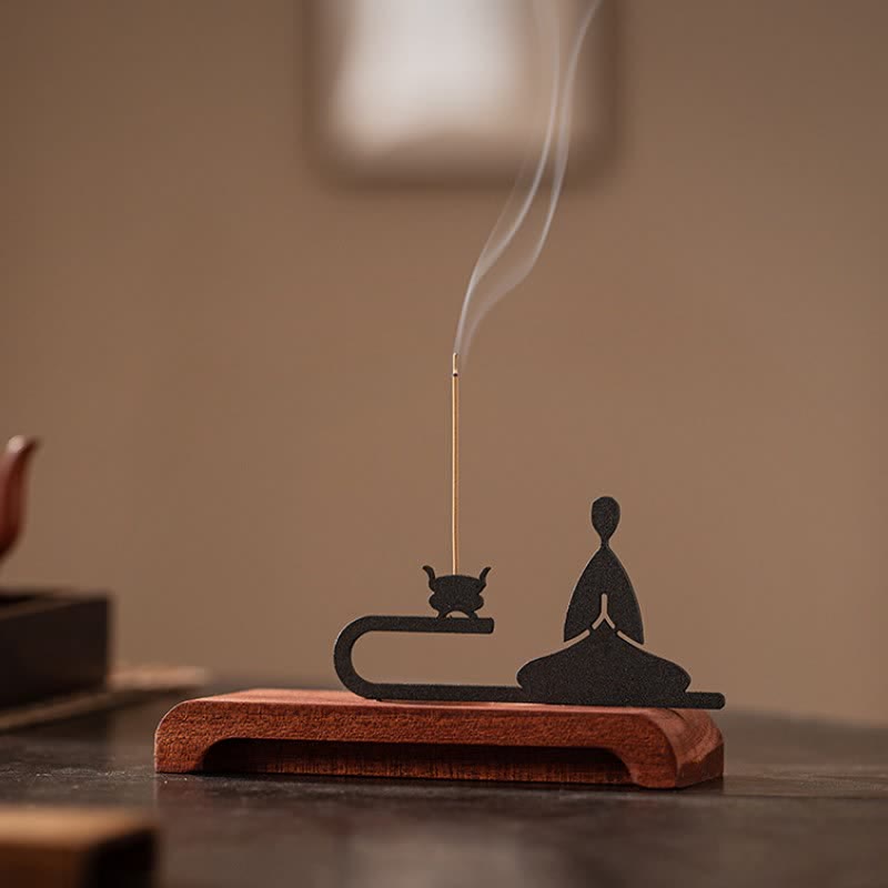 Zen Monk Natural Wood and Iron Meditation Incense Burner