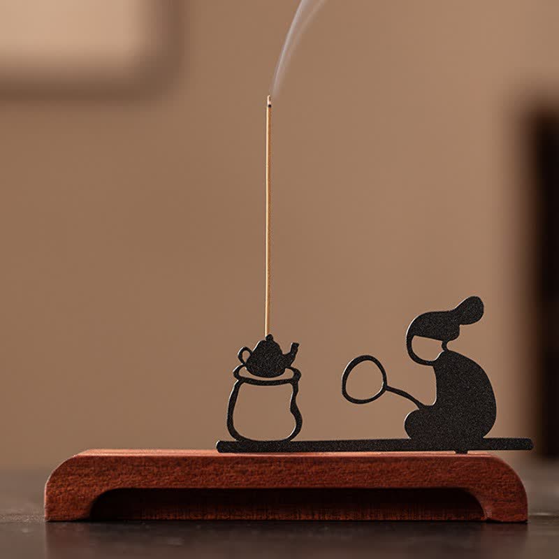 Zen Monk Natural Wood and Iron Meditation Incense Burner