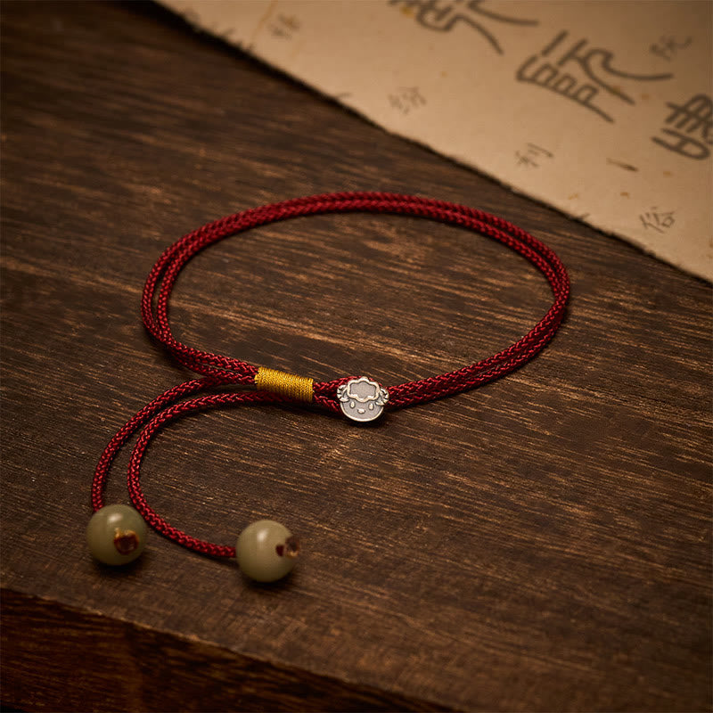 Vintage 925 Sterling Silver Chinese Zodiac Luck Braided Red String Bracelet