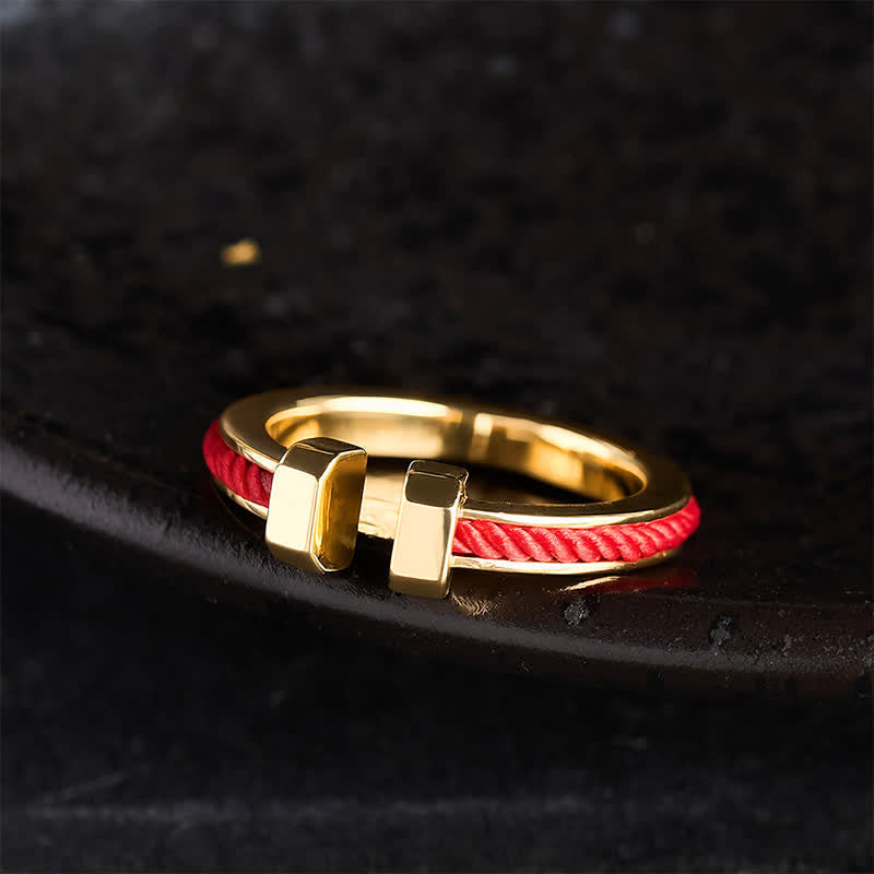 Copper Red String C-Shape Open Ring For Luck