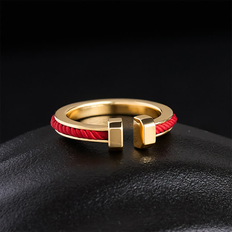 Copper Red String C-Shape Open Ring For Luck