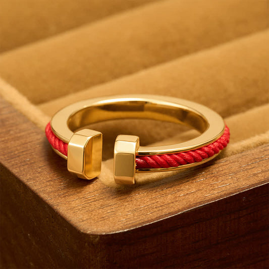 Copper Red String C-Shape Open Ring For Luck