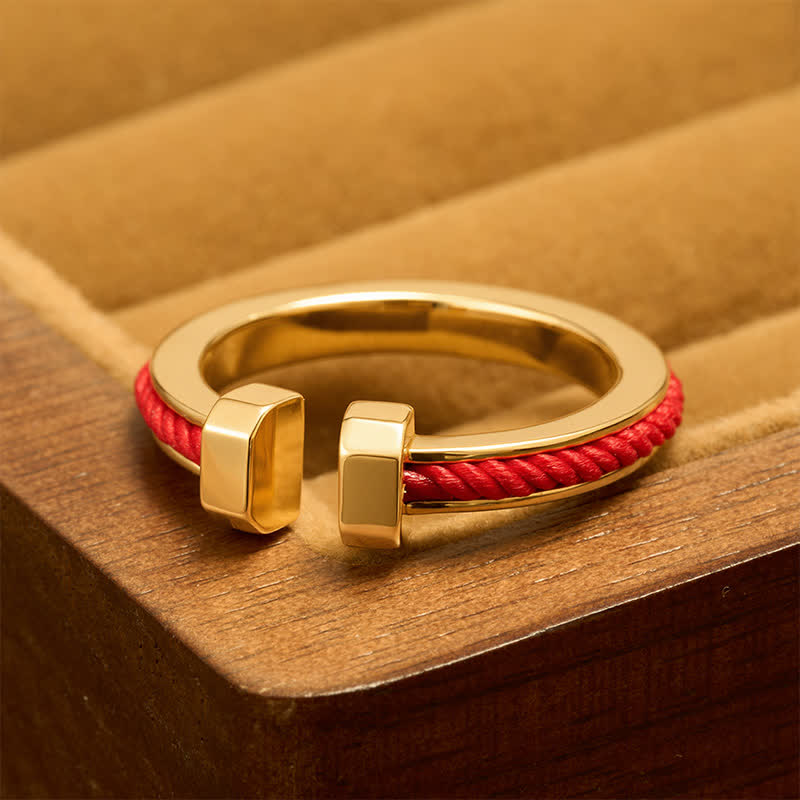 Copper Red String C-Shape Open Ring For Luck