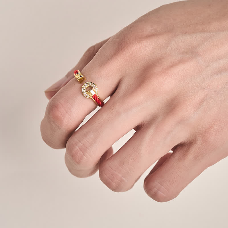 Red String Protection Round Accent Open Ring