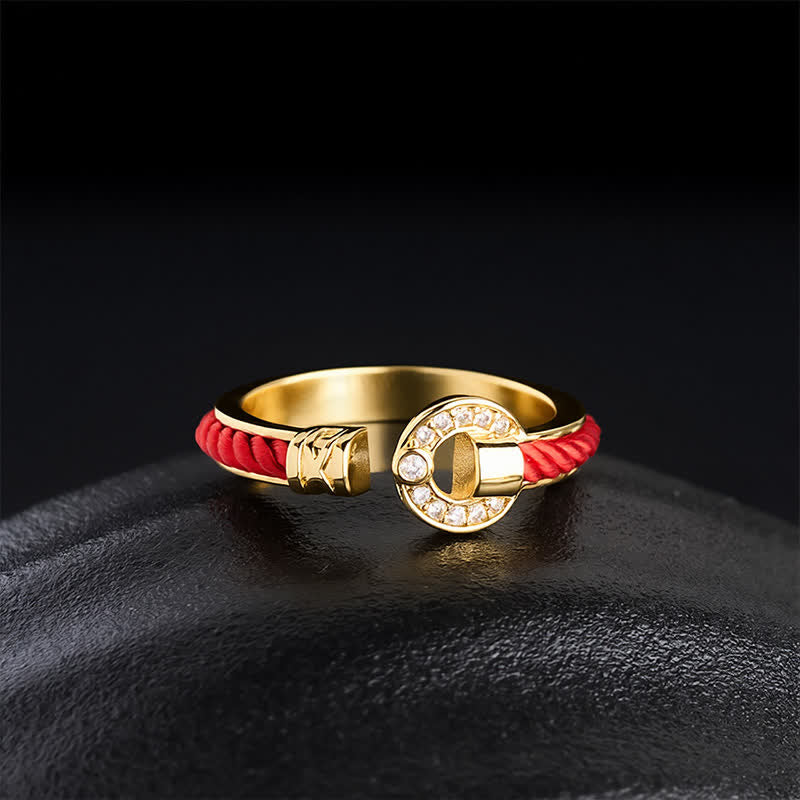 Red String Protection Round Accent Open Ring