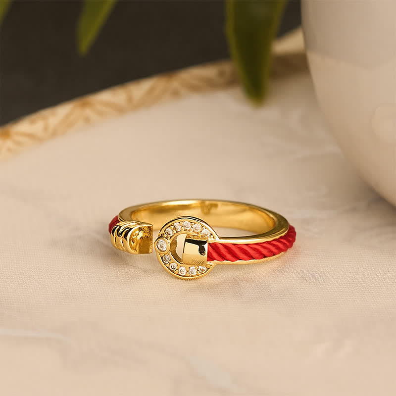Red String Protection Round Accent Open Ring