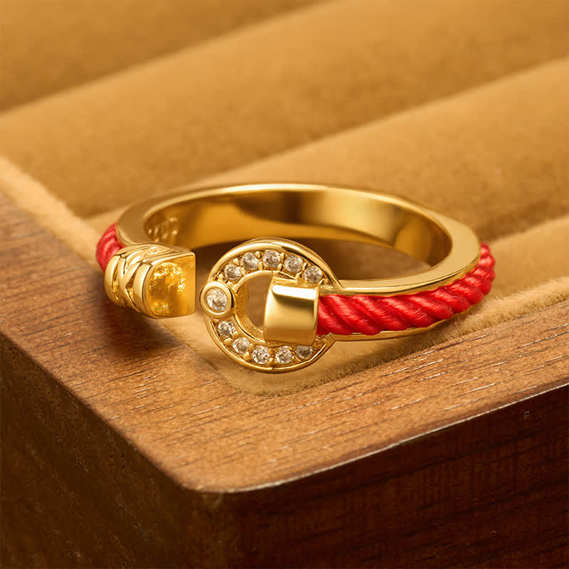 Red String Protection Round Accent Open Ring