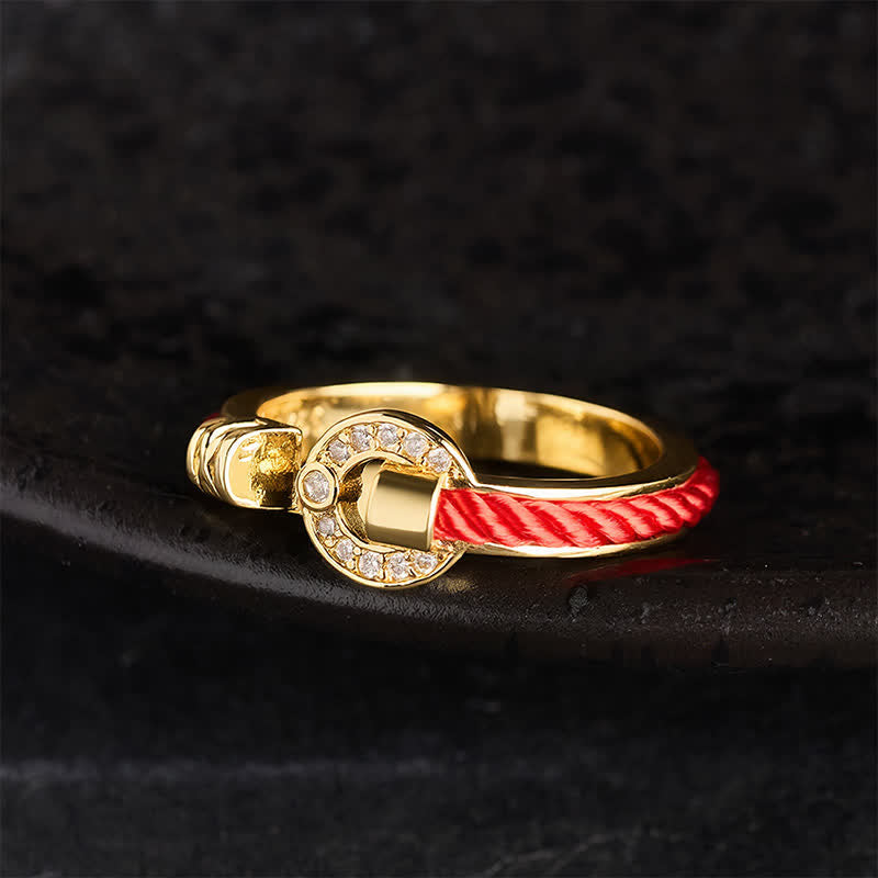 Red String Protection Round Accent Open Ring