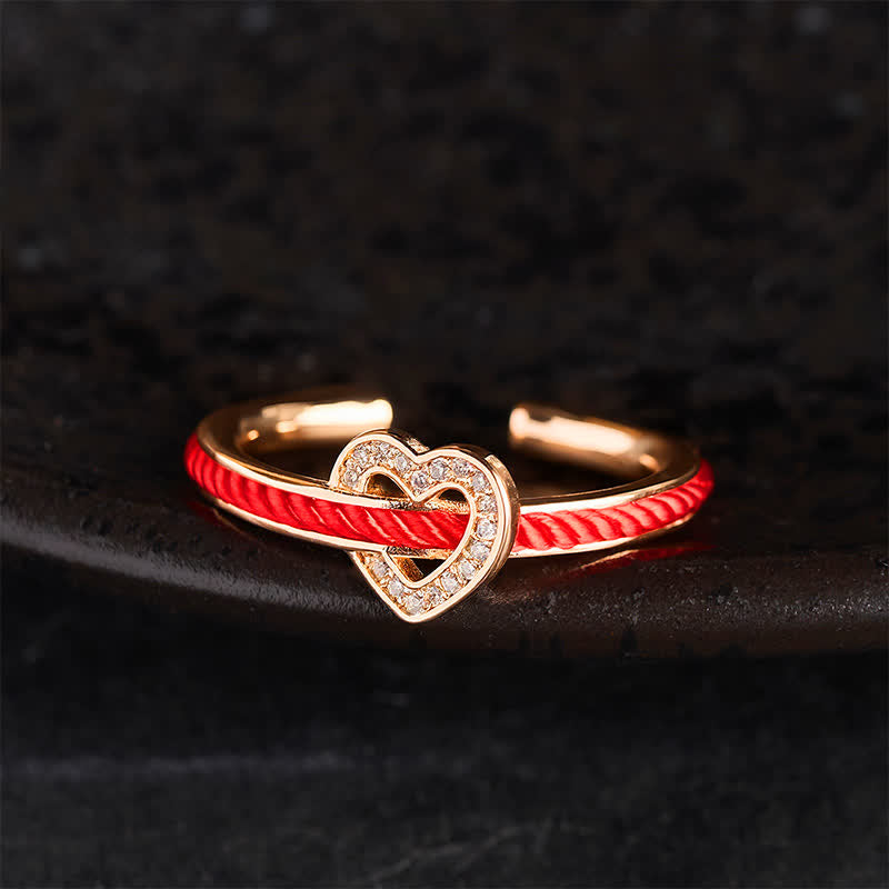 Copper Red String Heart Luck Open Ring