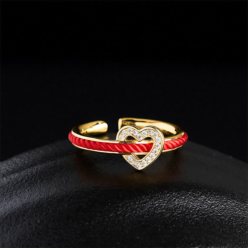 Copper Red String Heart Luck Open Ring