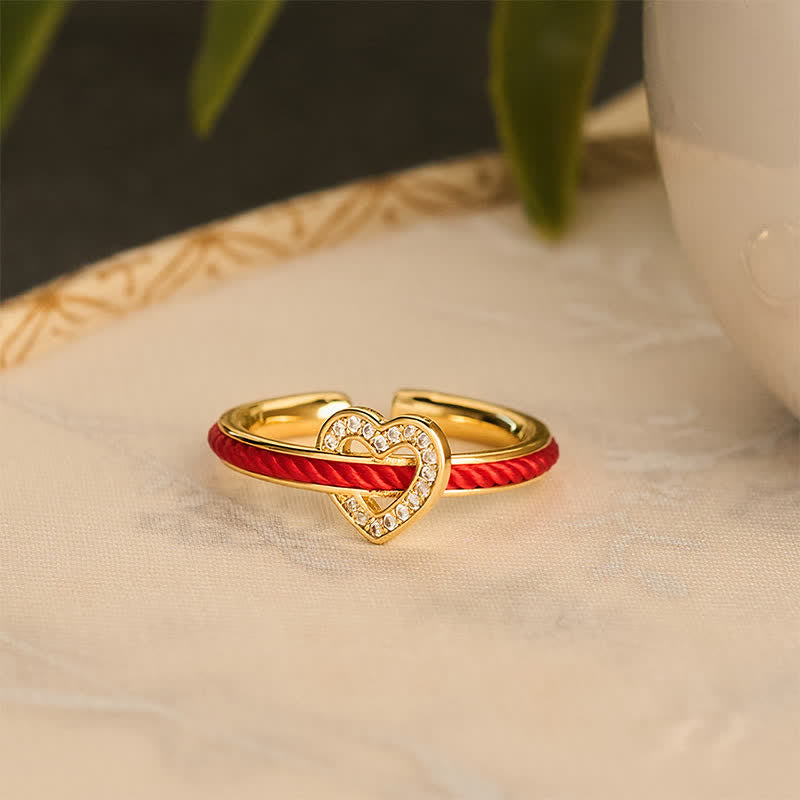 Copper Red String Heart Luck Open Ring