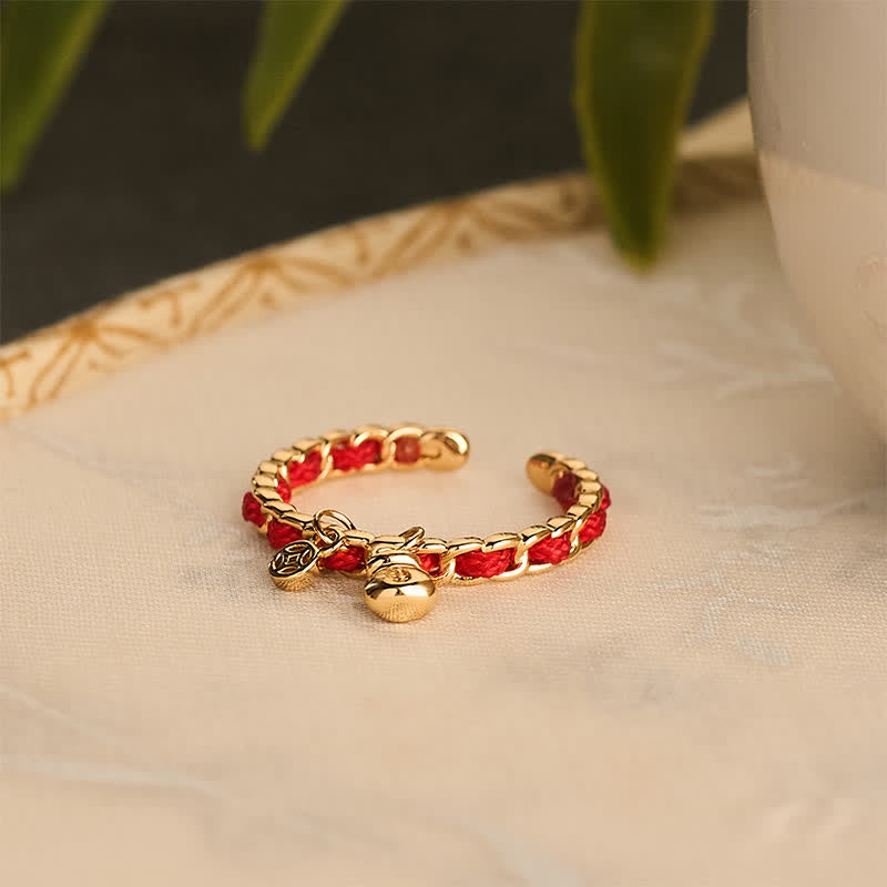 Copper Red String Chinese Coin Good Fortune Fortune Pouch Open Ring