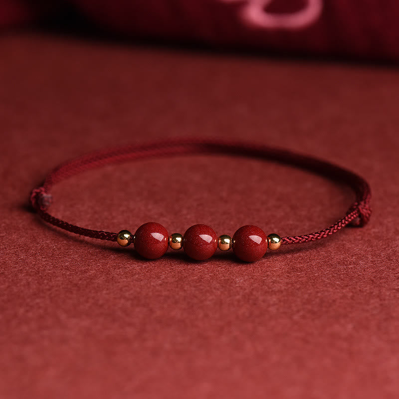 Natural Lucky Cinnabar Bead Blessing String Bracelet Anklet
