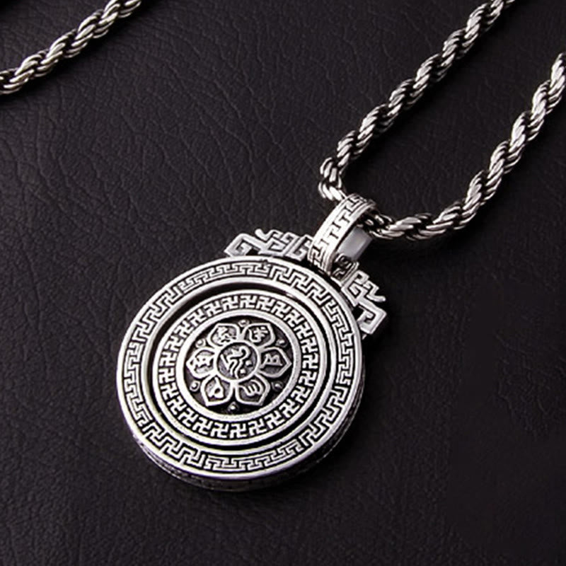 Tibetan Om Mani Padme Hum Double Dorje Vajra Rotatable Purity Peace Necklace Pendant